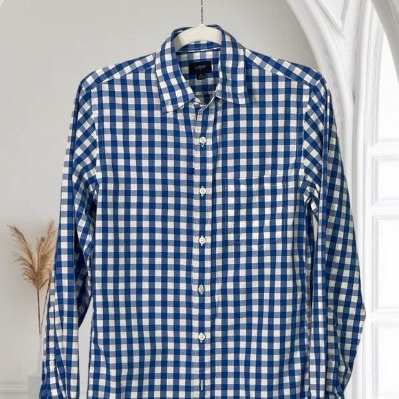 J Crew Factory Cotton Blue and White Check Button Down shirt XS - Picture 6 of 9